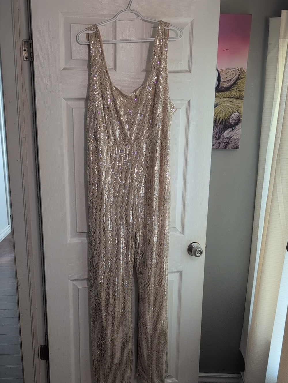 Sequined Champagne Jumpsuit - Sleeveless Sparkle Pant